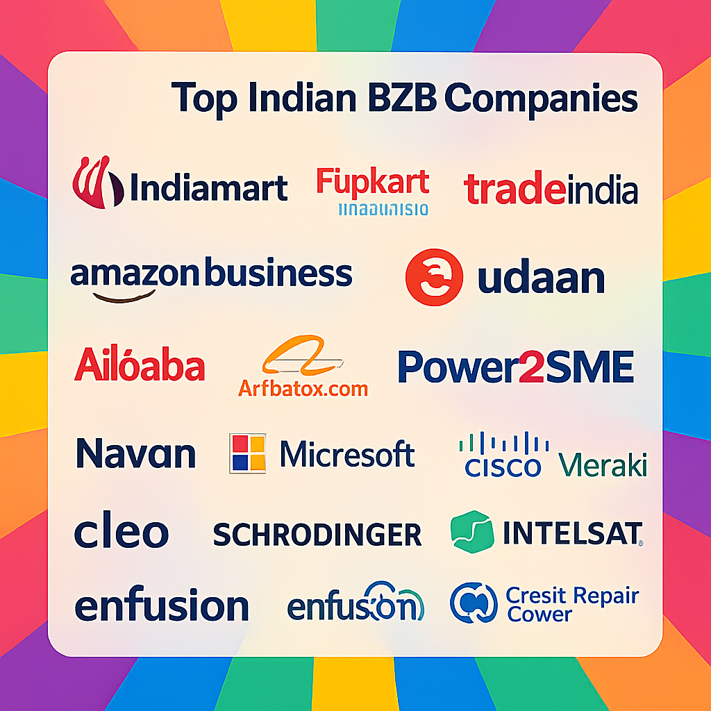 A vibrant graphic showing logos of various Indian B2B companies